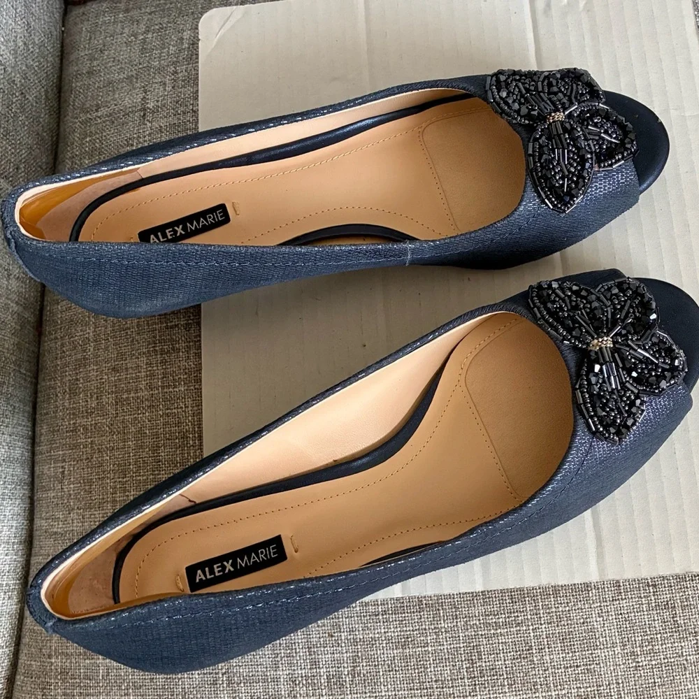 Alex Marie Black Women's Beaded Butterfly Flats